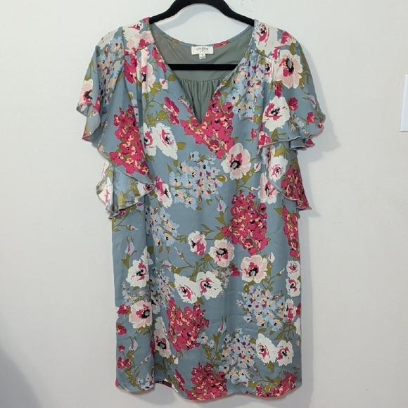 Umgee Dresses & Skirts - Umgee Floral Flutter Sleeve Mini Dress Blue Pink White Green Boho Women's Size S
